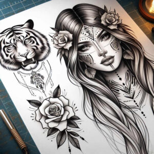 portrait – tattoo design ideas free ai generated – realism-clean-background – for-lower-chest – Gallery: faces-inkby-ai
