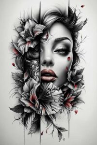 portrait – tattoo design ideas free ai generated – realism-micro-realism – for-lower-leg – Gallery: faces-inkby-ai