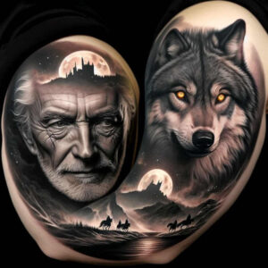 portrait – tattoo design ideas free ai generated – surrealism-mystical – for-scapula – Gallery: faces-inkby-ai