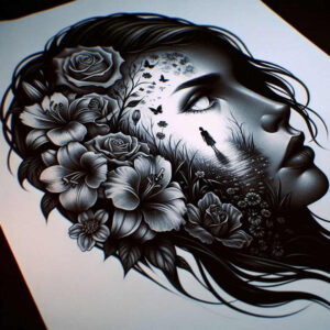 profile-face – tattoo design ideas free ai generated – neotraditional-decorative-elements – for-back – Gallery: faces-inkby-ai