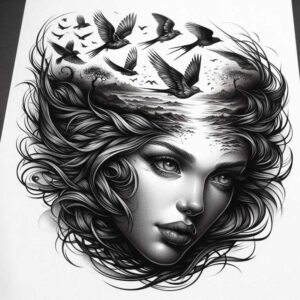 profile-face – tattoo design ideas free ai generated – realism-natural-color-palette – for-ankle – Gallery: faces-inkby-ai