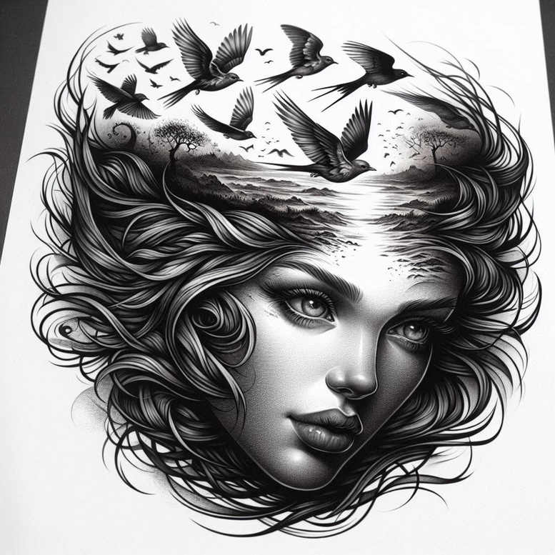 profile-face – tattoo design ideas free ai generated – realism-natural-color-palette – for-ankle – Gallery: faces-inkby-ai