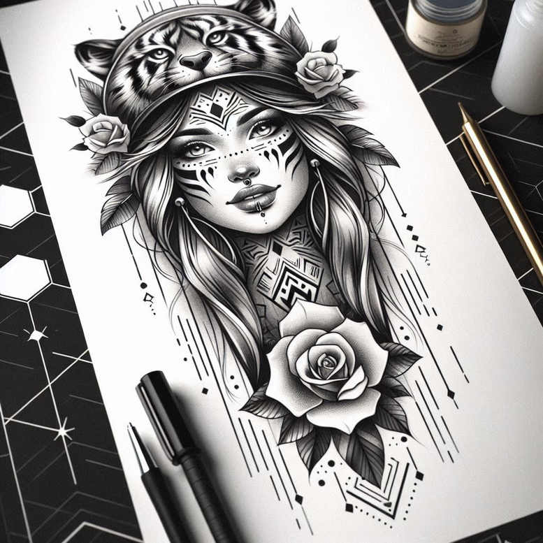 realistic-face – tattoo design ideas free ai generated – neotraditional-artistic-contrast – for-wrist-side – Gallery: faces-inkby-ai