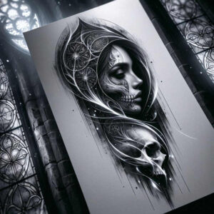 realistic-face – tattoo design ideas free ai generated – neotraditional-decorative-detail – for-thigh – Gallery: faces-inkby-ai