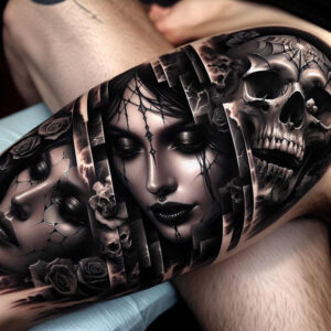 realistic-face – tattoo design ideas free ai generated – surrealism-esoteric – for-ribs – Gallery: faces-inkby-ai