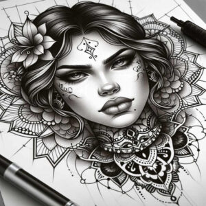 realistic-visage – tattoo design ideas free ai generated – neotraditional-dynamic-color – for-back – Gallery: faces-inkby-ai