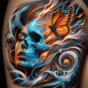 realistic-visage – tattoo design ideas free ai generated – neotraditional-enhanced-shading – for-behind-ear – Gallery: faces-inkby-ai