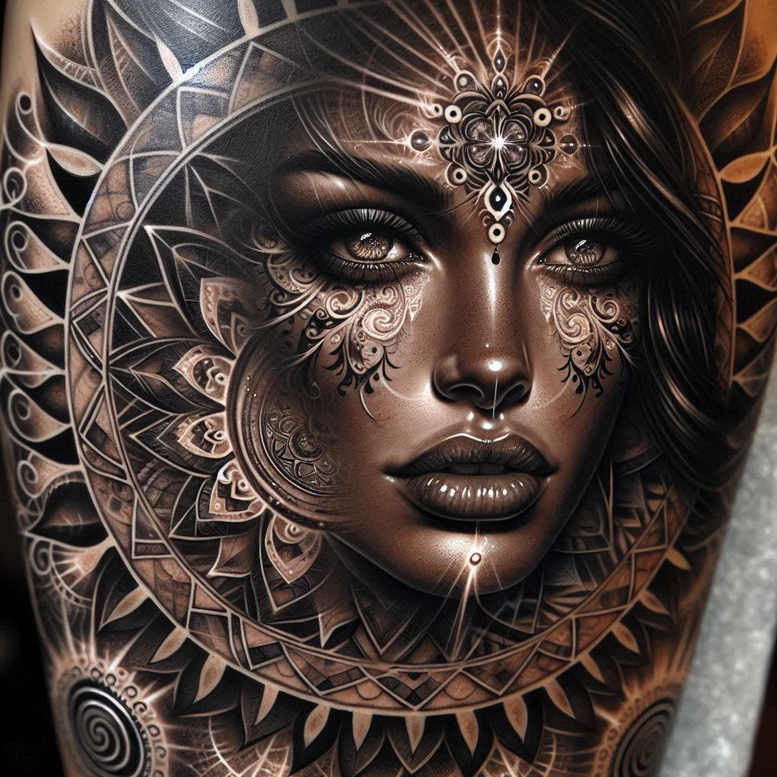 realistic-visage – tattoo design ideas free ai generated – neotraditional-refined-detail – for-side – Gallery: faces-inkby-ai