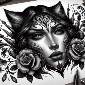 realistic-visage – tattoo design ideas free ai generated – realism-depth-perception – for-outer-arm – Gallery: faces-inkby-ai