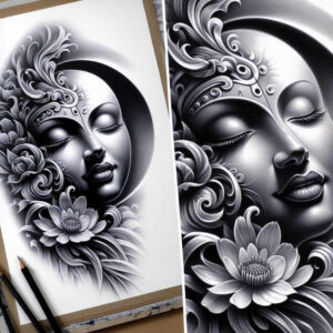shaded-face – tattoo design ideas free ai generated – neotraditional-bold-texture – for-back-shoulder – Gallery: faces-inkby-ai
