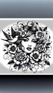 shaded-face – tattoo design ideas free ai generated – neotraditional-clean-fill – for-toe – Gallery: faces-inkby-ai