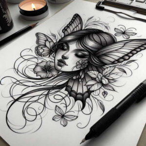 shaded-face – tattoo design ideas free ai generated – neotraditional-layered-inks – for-lower-chest – Gallery: faces-inkby-ai