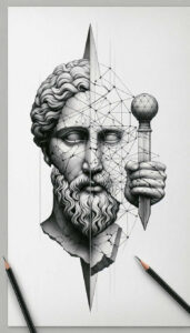 shaded-face – tattoo design ideas free ai generated – realism-mirrored-effect – for-lower-thigh – Gallery: faces-inkby-ai