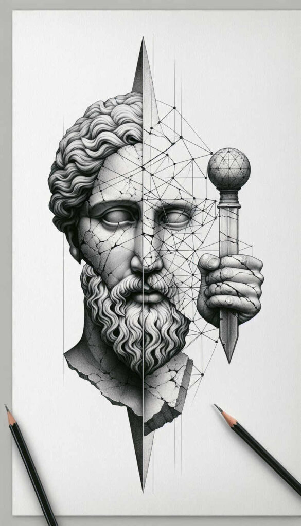 shaded-face – tattoo design ideas free ai generated – realism-mirrored-effect – for-lower-thigh – Gallery: faces-inkby-ai