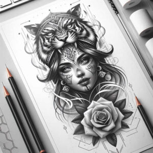 shaded-face – tattoo design ideas free ai generated – surrealism-ethereal-textures – for-spine – Gallery: faces-inkby-ai