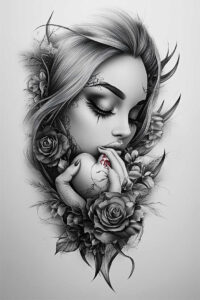 shadow-face – tattoo design ideas free ai generated – neotraditional-artistic-contrast – for-upper-arm – Gallery: faces-inkby-ai