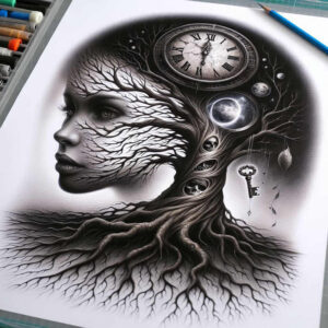 shadow-face – tattoo design ideas free ai generated – neotraditional-bold-texture – for-outer-arm – Gallery: faces-inkby-ai