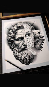 shadow-face – tattoo design ideas free ai generated – neotraditional-layered-fill – for-side – Gallery: faces-inkby-ai
