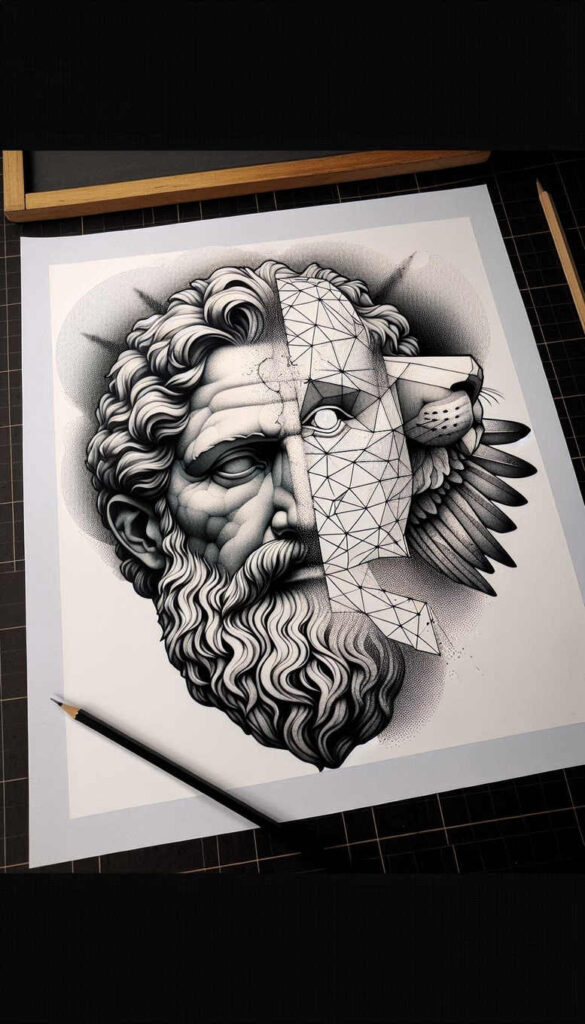 shadow-face – tattoo design ideas free ai generated – neotraditional-layered-fill – for-side – Gallery: faces-inkby-ai