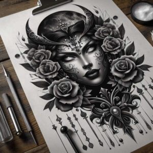 shadow-face – tattoo design ideas free ai generated – surrealism-ethereal – for-foot – Gallery: faces-inkby-ai