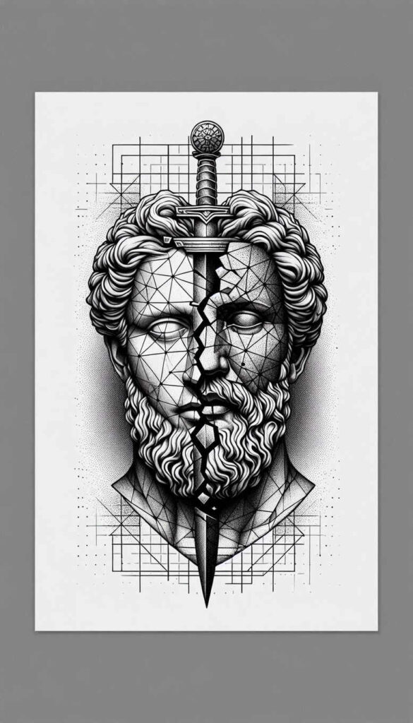 shadow-face – tattoo design ideas free ai generated – surrealism-surreal-lighting – for-upper-back – Gallery: faces-inkby-ai