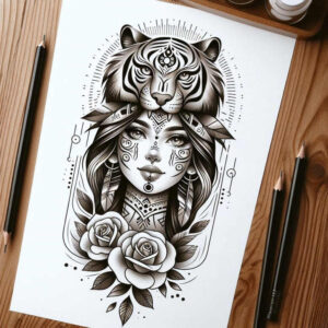 shadowed-face – tattoo design ideas free ai generated – neotraditional-defined-outlines – for-lower-arm – Gallery: faces-inkby-ai