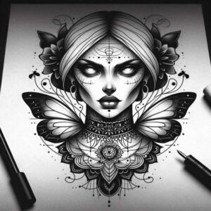 shadowed-face – tattoo design ideas free ai generated – neotraditional-rich-shading – for-back – Gallery: faces-inkby-ai