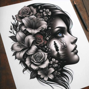 shadowed-face – tattoo design ideas free ai generated – neotraditional-vivid-detail – for-abdomen – Gallery: faces-inkby-ai