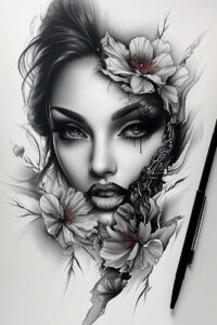 shadowed-face – tattoo design ideas free ai generated – surrealism-esoteric – for-behind-ear – Gallery: faces-inkby-ai