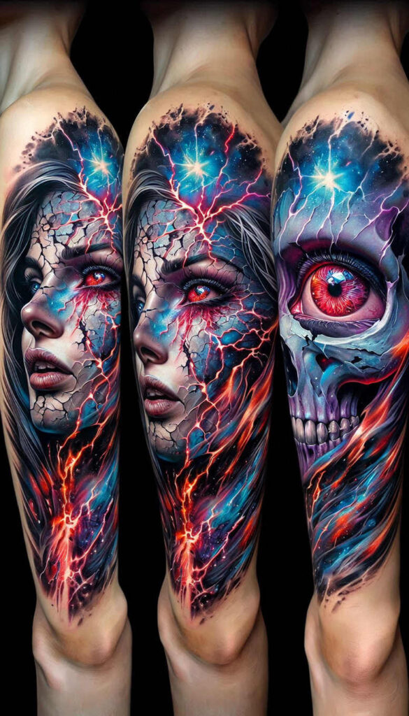 shadowed-face – tattoo design ideas free ai generated – surrealism-psychic-energy – for-upper-thigh – Gallery: faces-inkby-ai