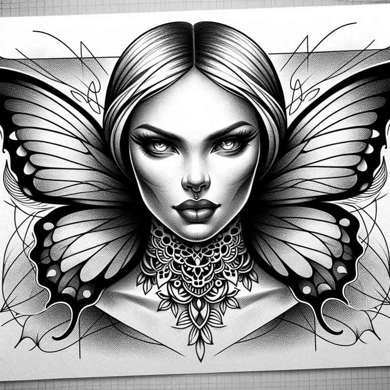 shadowed-visage – tattoo design ideas free ai generated – neotraditional-bold-highlights – for-lower-chest – Gallery: faces-inkby-ai