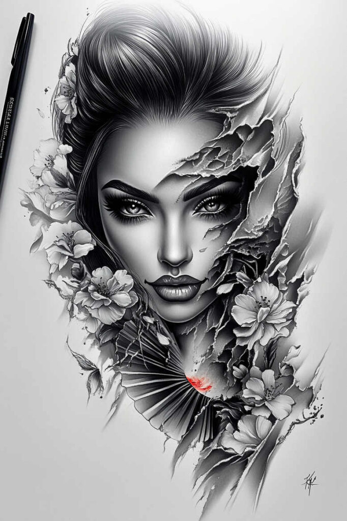 shadowed-visage – tattoo design ideas free ai generated – realism-gentle-shadow – for-arm – Gallery: faces-inkby-ai