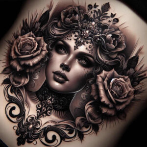 shadowed-visage – tattoo design ideas free ai generated – realism-hyper-realistic – for-shin – Gallery: faces-inkby-ai