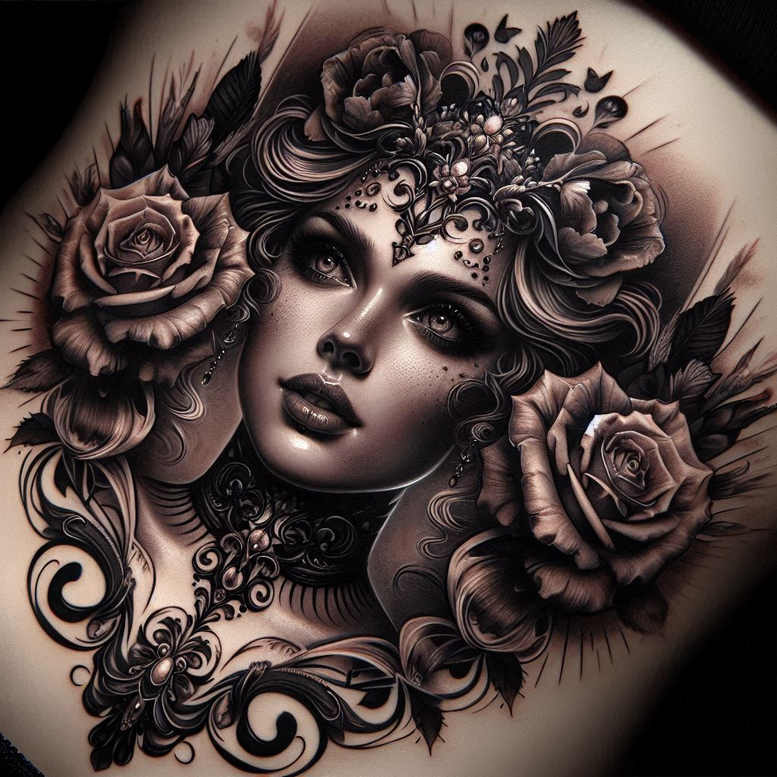 shadowed-visage – tattoo design ideas free ai generated – realism-hyper-realistic – for-shin – Gallery: faces-inkby-ai