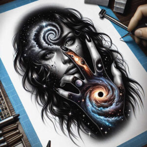 shadowed-visage – tattoo design ideas free ai generated – realism-organic-structure – for-lower-back – Gallery: faces-inkby-ai