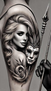 shadowed-visage – tattoo design ideas free ai generated – realism-refined-contrast – for-lower-arm – Gallery: faces-inkby-ai
