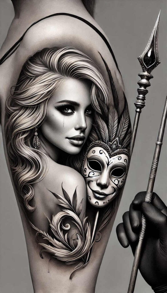 shadowed-visage – tattoo design ideas free ai generated – realism-refined-contrast – for-lower-arm – Gallery: faces-inkby-ai