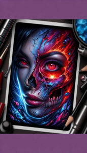 shadowed-visage – tattoo design ideas free ai generated – surrealism-shifting-shapes – for-upper-chest – Gallery: faces-inkby-ai