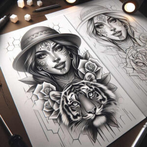 spiritual-face – tattoo design ideas free ai generated – neotraditional-bold-color-blocks – for-upper-back – Gallery: faces-inkby-ai