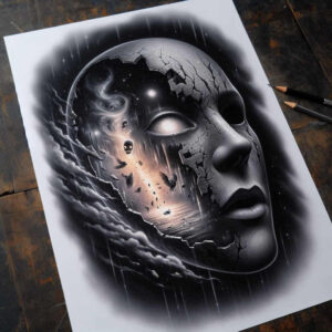 spiritual-face – tattoo design ideas free ai generated – neotraditional-contrasting-colors – for-lower-leg – Gallery: faces-inkby-ai