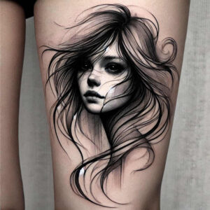spiritual-face – tattoo design ideas free ai generated – neotraditional-deep-blacks – for-back-of-neck – Gallery: faces-inkby-ai