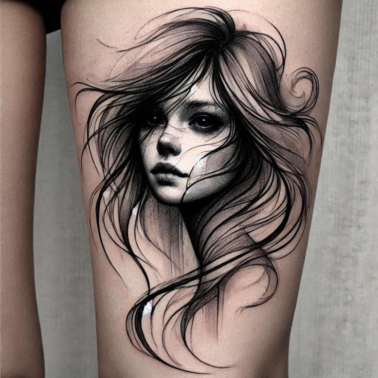 spiritual-face – tattoo design ideas free ai generated – neotraditional-deep-blacks – for-back-of-neck – Gallery: faces-inkby-ai
