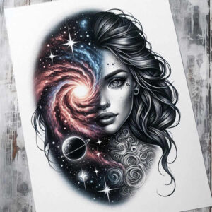 spiritual-face – tattoo design ideas free ai generated – realism-high-contrast – for-calf – Gallery: faces-inkby-ai