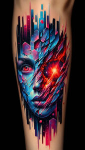 spiritual-face – tattoo design ideas free ai generated – realism-ink-layering – for-lower-thigh – Gallery: faces-inkby-ai