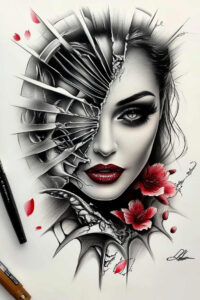 spiritual-face – tattoo design ideas free ai generated – realism-natural-contrast – for-calf – Gallery: faces-inkby-ai