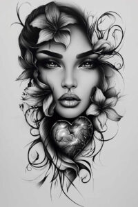spiritual-face – tattoo design ideas free ai generated – surrealism-unreal – for-ankle – Gallery: faces-inkby-ai