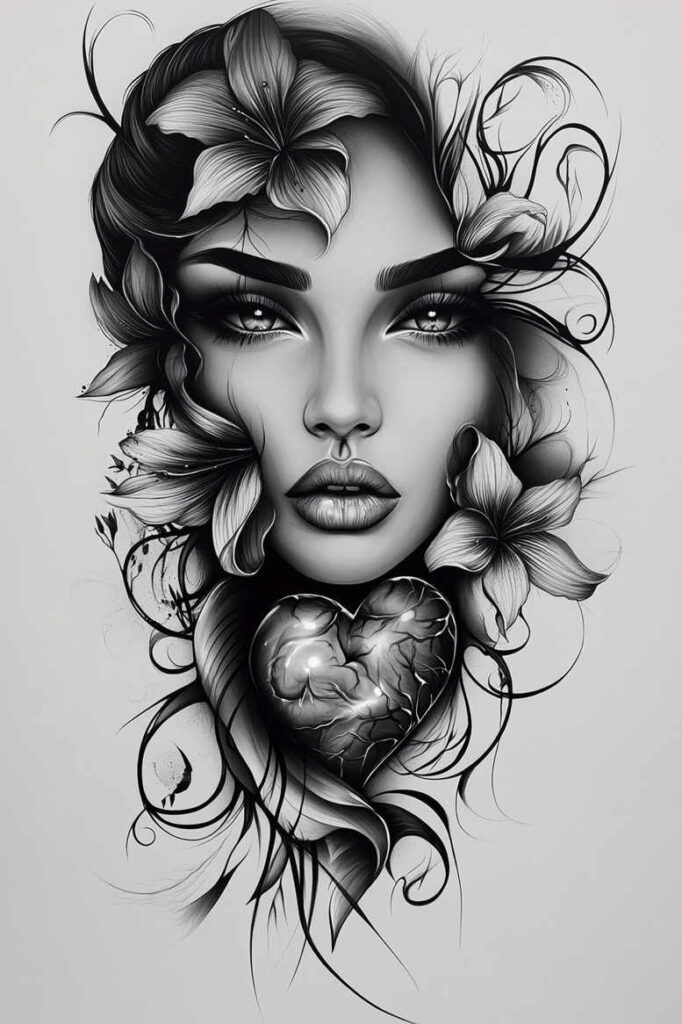 spiritual-face – tattoo design ideas free ai generated – surrealism-unreal – for-ankle – Gallery: faces-inkby-ai