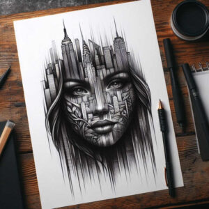 surreal-face – tattoo design ideas free ai generated – neotraditional-classic-composition – for-ankle – Gallery: faces-inkby-ai