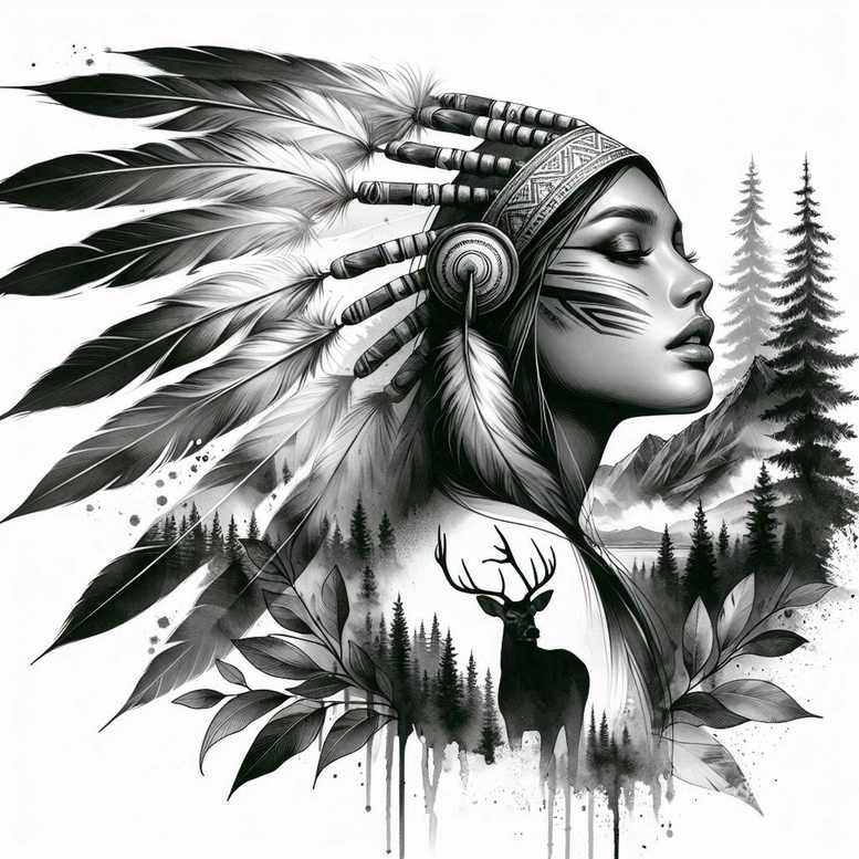 surreal-face – tattoo design ideas free ai generated – neotraditional-clean-fill – for-lower-leg – Gallery: faces-inkby-ai