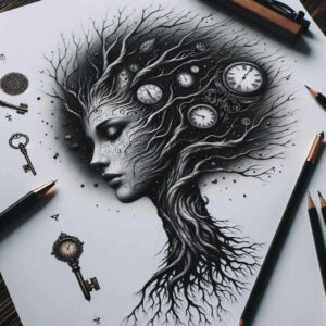 surreal-face – tattoo design ideas free ai generated – neotraditional-detailed-textures – for-upper-thigh – Gallery: faces-inkby-ai